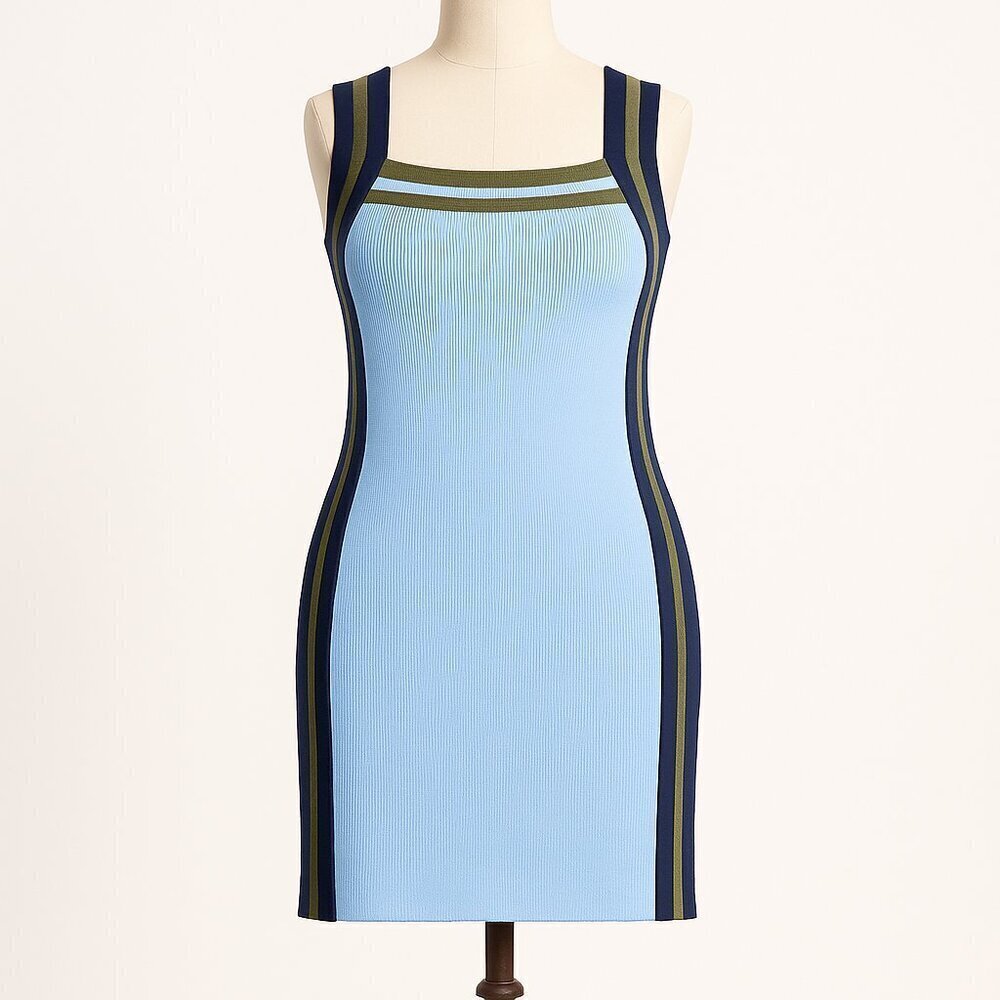 Maeve Anthropologie Sleeveless Sporty Stripe Mini Dress Size XL Blue Green NWT